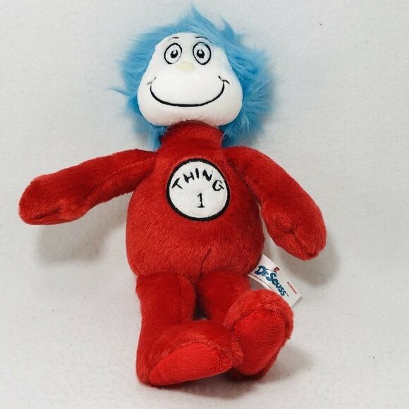 Aurora Dr Seuss Thing 1 Plush 12” Toy Doll Red Outfit Children Book Blue Hair - Picture 1 of 9